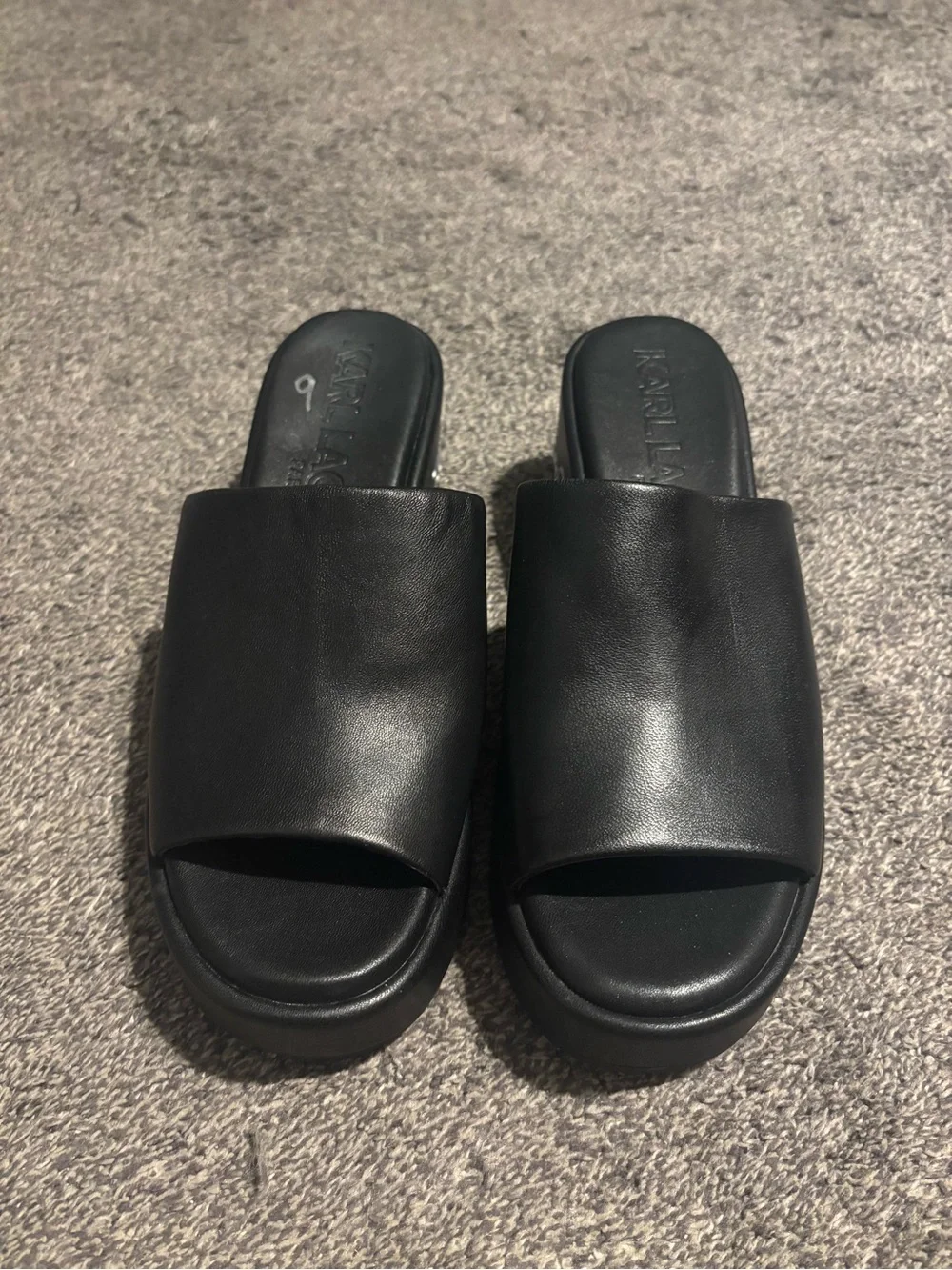 Karl Lagerfeld Paris Calvina Slide Mule Wedge Espadrille Sandal Black Size 9